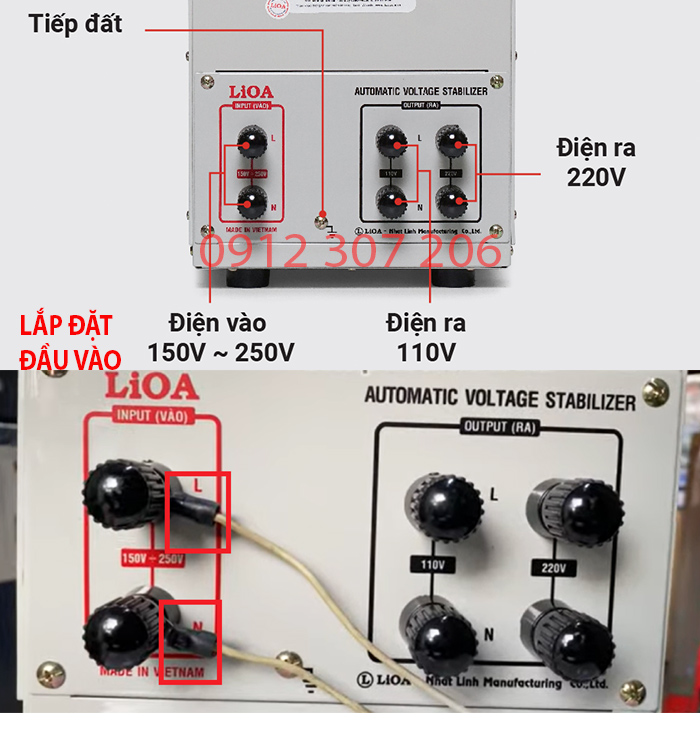 CỌC ĐẤU ĐIỆN ÁP VÀO CỦA ỔN ÁP LIOA 10KVA SH